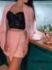 Tvådelt klänning Kondala vintage chic rosa blazer kostym kvinnor mode 2023 Autumn Winter Overdimensionerad lång blazer hög midja shorts kjol elegant uppsättning 231201