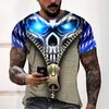 2023 new short-sleeved foreign trade Europe and the United States street fashion men comfortable casual round neck shirt 3D printed skull T-shirt