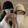 Wide Brim Hats Bucket Thick Lamb Fleece Dome Panama Basin Cap For Woman Girls Winter Warm Fisherman Hat Solid Color Windproof Fluffy Fur 231130