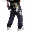 Calças masculinas Mens Baggy Jeans Reta Skate Asa Bordado Perna Larga Calças Jeans Hip Hop Nova Moda Street Dance Hip-Hop Rap Jeans Q231201