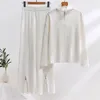Kadınlar iki parçalı pantolon sıradan set stant boynu kazak süveteri yüksek bel geniş bacak fermuar bölünmüş 2023 Sonbahar Kore moda kıyafetleri