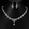 Ekopdee Set di gioielli con foglie brillanti di lusso per le donne Zircone Colore argento Collana da sposa con orecchini Parure Bijoux 211204227o