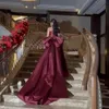 Árabe Aso Ebi Plum Mermaid Prom Dress Lace Cristais Frisado Vestidos de Noite Lantejoulas Lace Aniversário Noivado Segundo Vestido Vestido Mulheres Desgaste Formal
