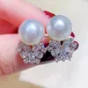 Studörhängen Huitan Brilliant Imitation Pearl With Cubic Zirconia For Women Temperament Elegant Lady's Accessories Wedding Jewelry