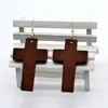 Lustre pendurado brincos de cruz de madeira natural para mulheres moda fé jóias Whole163N