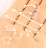 16G Clear Acrylic UV Belly Button Rings Nose Eyebrow Lip Ring Bar Industrial Barbell Ear Piercing Body Jewelry5319741