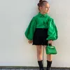 Kledingsets 2023 Kinderkleding 2 stuks Babymeisjes Puff Sleeve Blouse Shorts Matching Green Y2K Children Suits 1-8y