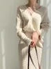 Two Piece Dress Autumn Winter Womens Knit Wears Suit Slim Fit Knitted Sweater Cardigan Coat Wrapped Hip Over Knee Skirt Set Women's Clothing 231201