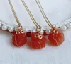 Pendant Necklaces 15-20mm Small Natural Stone Necklace Steel Chain Wrap Rock Raw Red Agates Carnelian Crystal Women Femme9285923