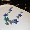 Ensemble de boucles d'oreilles et collier pour femmes, ensemble de fleurs en cristal rose et bleu de haute qualité, bijoux Vintage de fête, cadeaux