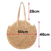 Borse da sera Borsa tote in paglia naturale rotonda Tracolla intrecciata a mano Cerchio grande in rattan Vacanza estiva bohémien Casual