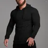 Maglioni da uomo T-shirt da uomo tinta unita con cappuccio e coulisse manica lunga a costine slim fit pullover top per palestra allenamento sportivo