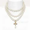 Designer Channel Empress Dowager Vivienne Vivienne's Three-dimensional Saturn Three-layer Pearl Necklace High Version Water Droplet Pendant Collarbone Chain