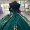 Emerald Green Shiny Sexy Off The Shoulder Poed Applicques Quinceanera Dresses For Girl Shinning Ball Gown Dress For Sweet 15 16 Vestidos