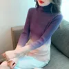 Kobiety swetry gradientowy kolor Turtleeck baza dzianina dla kobiet 2023 jesienna zima szczupła dopasowanie Wewnętrzne strój francuski top
