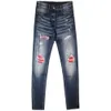 Designer lila gestapelte Jeans Jeans für Männer Männer schwarze Slim Fit Jeans Klassische gedruckte Stickerei