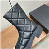 Autumn Winter Women Platform Luxury Designer Classic Brand Diamond Lattice Martin Back Zipper Metal Letter Rubber Anti Slides Thick Sole Ladies