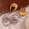 Hoop Earrings Hollow Double Layer Hammer Pattern Smooth Water Drop U-shaped Resistant 18K Gold Plated Stainless Steel