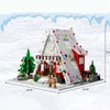 Fournitures de jouets de noël créatifs, 2159 pièces, arbre de noël, maison de Village d'hiver avec lumières, modèle blocs de construction MOC cabane à neige, Mini briques, jouets cadeaux de noël 231130