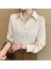 Blouses Femmes 2024 Chemises de mode Femmes Chemisier en satin pour manches longues Office Lady Soie Kaki Chemise Femme Tops solides