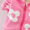 Set di abbigliamento Neonate Fiore Cartoon Thickk Lana Autunno Inverno Giacca con cappuccio Cappotto Pantaloni Set Bambini Bambini Vestiti caldi Abiti 231201