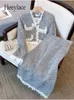 Dwuczęściowa sukienka jesienna i zimowa tweed set S Stroje biurowe damskie eleganckie frędzane płaszcze z długim rękawem spódnice 4xl 231130