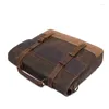 Briefcases Genuine Leather Mens Briefcase Retro Men Bags Vintage Crossbody Shoulder Canvas Handbag 15.6 Inch Laptop Bag