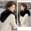 Trapper Hats Women Real Knitted Rex Rabbit Fur Hat Hooded Scarf Long Winter Warm Fur Hat With Neck Collar Scarves Hat Scarf 231201