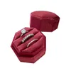 Jewelry Boxes Octagon Velvet Jewelry Box Muti Color Three Slots Double Ring Storage Case Wedding Ring Display for Woman Gift Earrings Package 231201