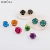 BOROSA 5Pairs Mode Gold Lünette Klaue dom Regenbogen Natürliche Solar Quarz Stein Stud Ohrringe Schmuck Junge Stil WX1084244s