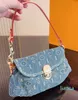 Mini Pretty Denim Shoulder Bag Flowers Printed Canvas Underarm Handbag