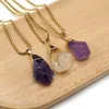 Pendant Necklaces Natural Stone Crystal Irregular Shape Amethyst Yellow Necklace Gold Color Stainless Steel Chain Jewelry