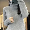 Suéter feminino de alta qualidade 100 suéter de caxemira gola alta outono inverno moda camisa de base solta gola pilha de malha tapete interno