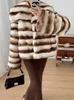 Real Fur Jacket Women Winter Coats Designer Striped Rabbit Fur Tops Outerwear Streetwear Hip Hop Clothes Ladies