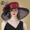 Breda randen hattar hink hattar fs lila damer fascinator hattar bröllop hattar för kvinnor kyrkliga hatt blomma hattar stora breda brim fedora organza hatt 231130