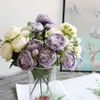 Fiori secchi Bouquet di peonia artificiale Vaso di rose di seta per la decorazione domestica Giardino Matrimonio Piante decorative finte Ghirlanda di Natale Materiale 231130