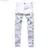 Calças masculinas moda pintada denim slim fit branco jeans homens hip hop elástico casual cowboys calças homens impressão streetwear jean calças q231201