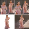 Robes décontractées de base Soirée Fête Femmes Élégant Y V Cou Split Side Volants Robe Rose Night Club Prom Long Maxi Plus Taille Drop Deliv Dhzjy