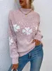 Women's Sweaters Christmas Turtleneck Women's Sweater Fashion Knitted Long Sleeve Tops Casual Pink Pullovers Autumn Winter In Knitwears 231130