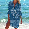 Camicette da donna Camicetta con stampa di stelle marine di mare Camicia a maniche lunghe con bottoni Camicie larghe alla moda per protezione solare Capispalla per le vacanze