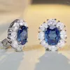 Boucles d'oreilles en argent 2023, diamant à haute teneur en carbone 925, avec trésor bleu européen et américain de qualité supérieure