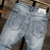 Déchiré Skinny Stretch bleu clair en détresse Hip Hop jean pour hommes coupe ajustée S vêtements Denim pantalon moto Punk