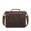 Briefcases Genuine Leather Mens Briefcase Retro Men Bags Vintage Crossbody Shoulder Canvas Handbag 15.6 Inch Laptop Bag