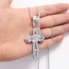 Iced Out Hollow Out Big Silver Color Cross Charm Pendant Necklace With Rope Chain Hip Hop Women Män Full asfalterad 5A Cubic Zirconia Boss Men Gift Jewelry