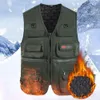 Gilet de sauvetage Bouée Gilet de pêche d'hiver Multi poches sans manches Couleur unie Épaissir Col en V Garder au chaud Cardigan Grande taille Hommes Gilet d'hiver pour voyage 231201