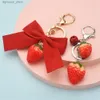 Keychains Lanyards Fruit Keychain Red Bowknot Pendant Bell Best Gift Key Ring Charms Car Trinket Keyring Bag Ornaments Accessory R231201