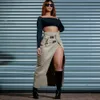 Skirts Streetwear High Slit Midi for Women Casual Belts Pockets Cargo Long Skirt Daily Bottoms Trend Y2K Clothing 2023 Fall 231201