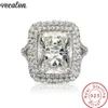Vecalon grande tribunal promessa anel 925 prata esterlina princesa 8ct 5a cz noivado anéis de banda de casamento para mulheres homens jóias2300