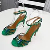 Sapatos de vestido Strass Crystal Decor Mulher Sandália de Salto Alto Multicolor Open Toe Ankle Buckle Strap Runway Designer Sxey Party Elegant Shoe