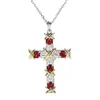 Colgante de cruz de diamante de rubí simple, collar de colgantes de boda para fiesta de Plata de Ley 925 auténtica para mujeres y hombres, joyería de moissanita Gift247G